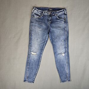 Silver Jeans Co Womens 30 X 27 Blue Avery Ankle Skinny Mid Rise Distressed Denim